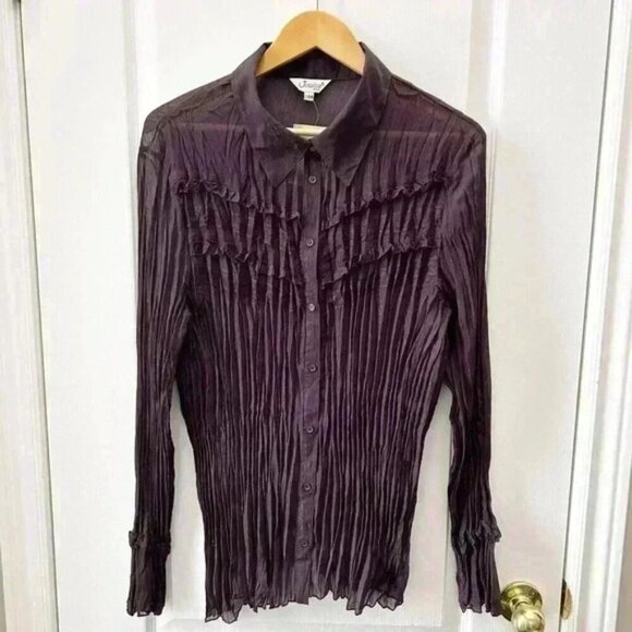 Vintage Maxi  Skirt Blouse 2PC Set Plisse Pleated Purple Metallic 22/24W NEW - Picture 3 of 16